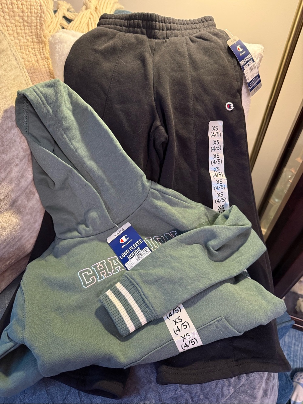 Girls or Boys Champion Sage Green Hoodie with Black Flare Sweatpants